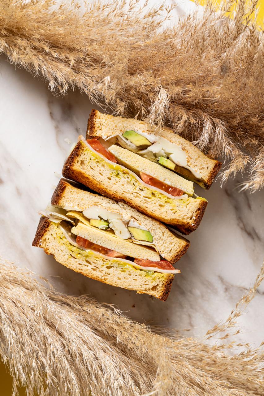 Stacked gluten-free sandwiches with avocado